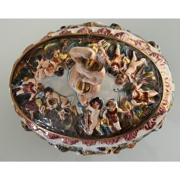 Antique Vintage Capodimonte Porcelain Cherub Centerpiece Bowl w/Lid - ITALY - Picture 10 of 15